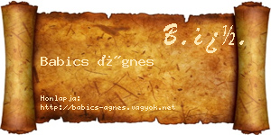 Babics Ágnes névjegykártya